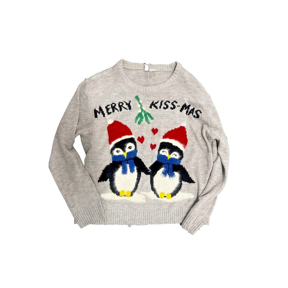 DIVIDED H&M Ugly Christmas Sweater Merry Kiss-Mas‎ Penguins Mistletoe Size M